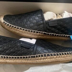 Gucci Black Leather Espadrille Loafers